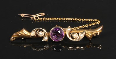 Lot 96A - A Victorian amethyst and seed pearl brooch,...