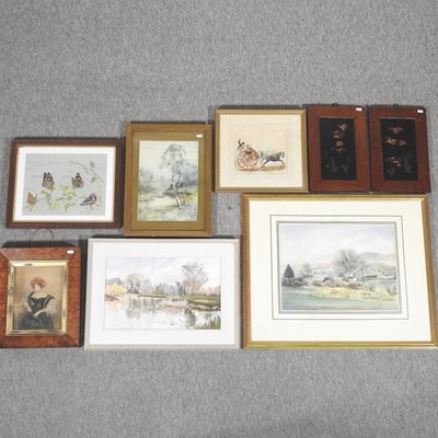 Lot 151 - A pair of black Japanese lacquered panels, 29 x 16cm, together with S W Lambert