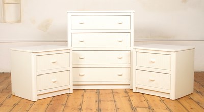 Lot 446 - A pair of white painted bedside chests, w.57cm,...