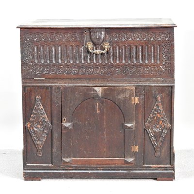 Lot 218 - A 19th century and later carved oak Bible box,...