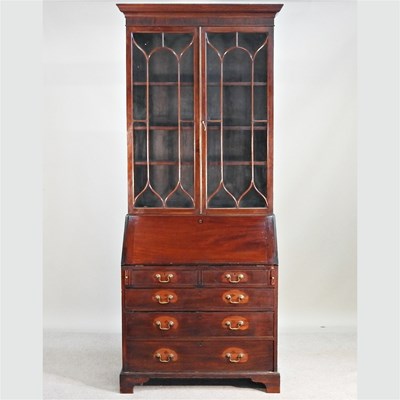 Lot 757 - An early 20th century mahogany bureau bookcase,...