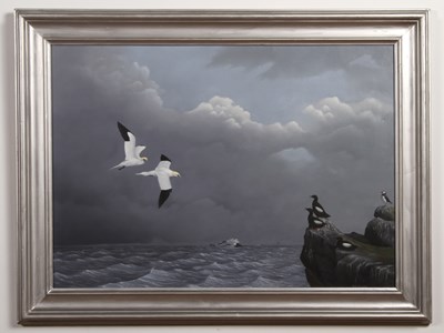 Lot 328 - Andy Graystone, Coast, oil on board, 48cm x 68cm