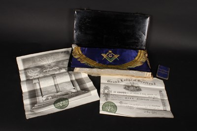 Lot 660 - A Masonic apron, together with paperwork from...