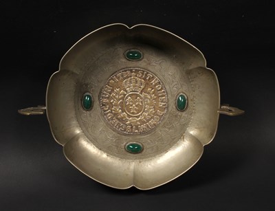 Lot 104 - A nickel silver bowl decorated with cabochons,...