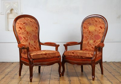 Lot 644 - A pair of Victorian style cherrywood armchairs,...