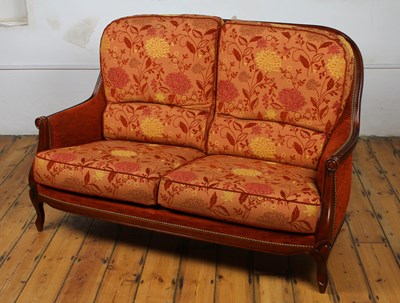 Lot 443 - A modern red upholstered cherrywood sofa