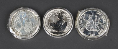 Lot 113 - A group of three silver Britannia 2 pound...