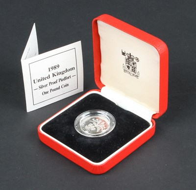Lot 118 - A 1989 UK silver proof piedfort one pound coin,...