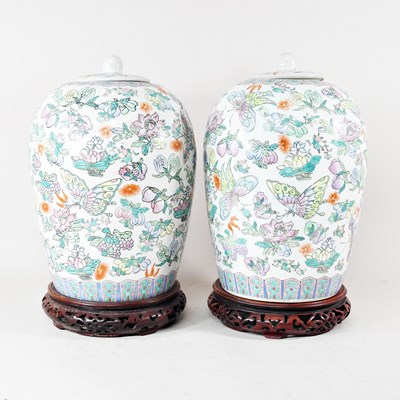 Lot 195 - A pair of Chinese porcelain mille fleurs vases...