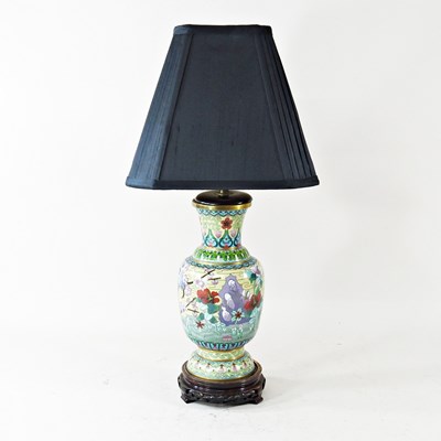 Lot 388 - A modern Chinese cloisonné table lamp and...