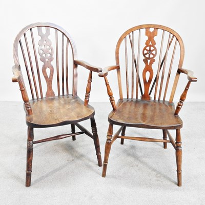 Lot 494 - A pair of 19th century elm seated wheelback...