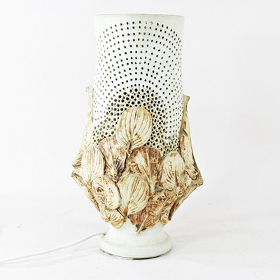 Lot 576 - A Bernard Rooke pottery table lamp, of pierced...