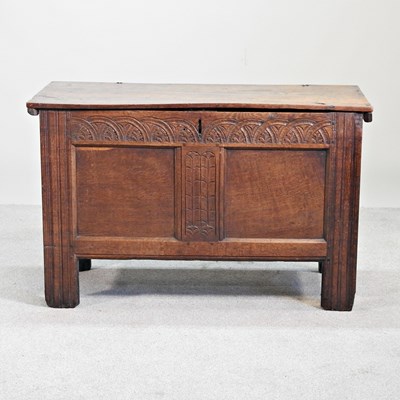 Lot 478 - An 18th century carved oak coffer, of small...