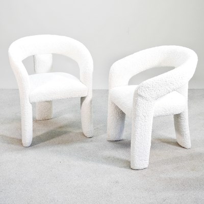 Lot 86 - A pair of modern white boucle armchairs, each...