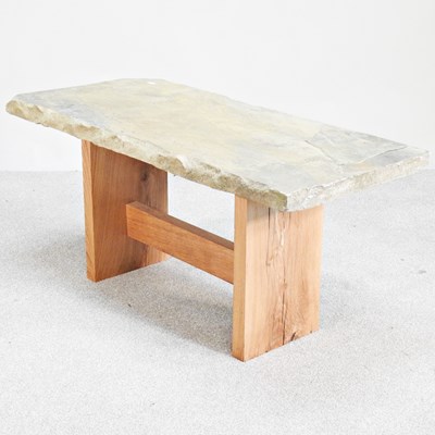 Lot 150 - A light oak occasional table, with a stone top