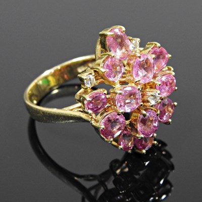Lot 46 - A large 18 carat gold pink garnet and diamond...