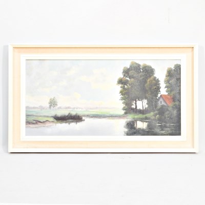 Lot 295 - T Koen, 20th century, river landscape, signed...