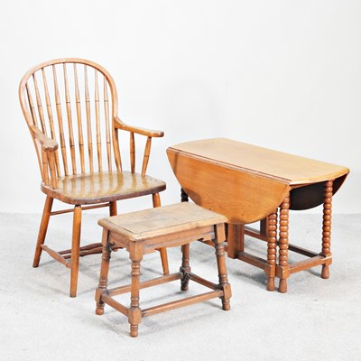 Lot 647 - An elm seated windsor armchair, together with...