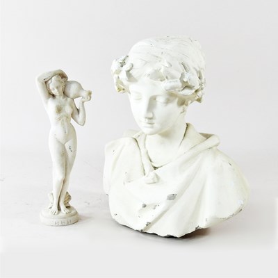 Lot 485 - A plaster portrait bust, 26cm high, together...