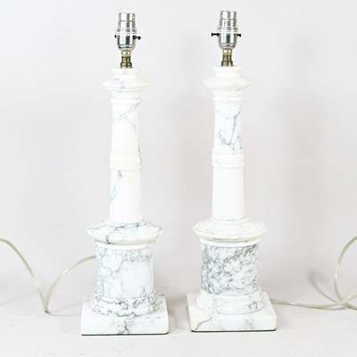 Lot 718 - A pair of marble table lamp bases, each 48cm...