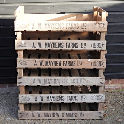 Lot 483 - A collection of seven wooden fruit trays, 76cm...