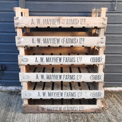 Lot 414 - A collection of six wooden fruit trays, 76cm...