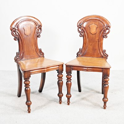 Lot 444 - A pair of Victorian hall chairs, each having a...