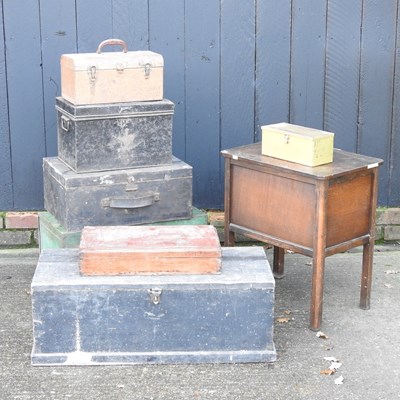 Lot 546 - A collection of painted wooden tool boxes and...