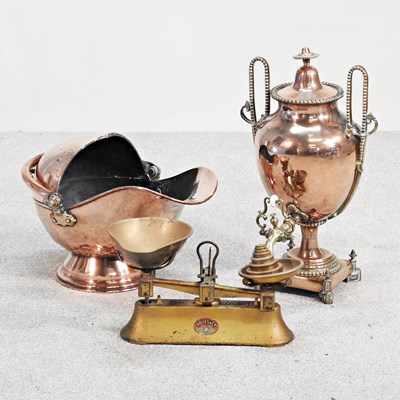 Lot 437 - A 19th century copper samovar, together with a...