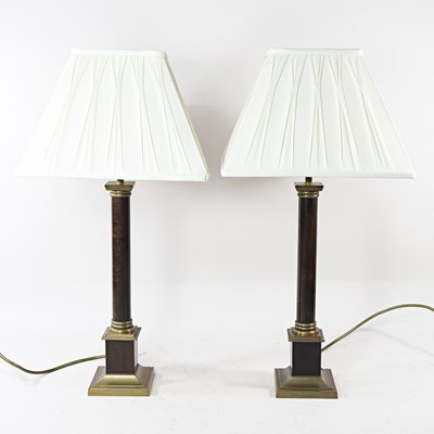 Lot 601 - A pair of brass mounted column table lamps and...