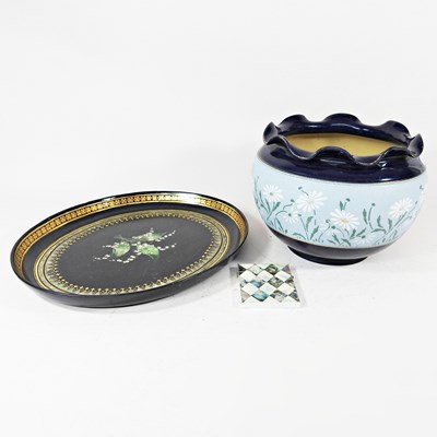 Lot 141 - A papier mache inlaid tray, together with a...