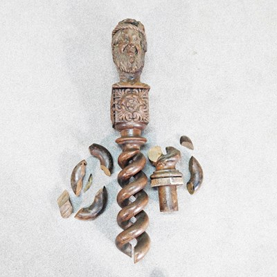 Lot 519 - A 19th century carved walnut newel post, with...