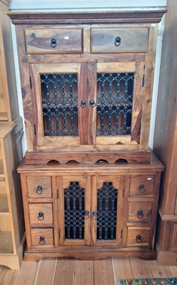 Lot 477 - A sheesham sideboard, having central wrought...