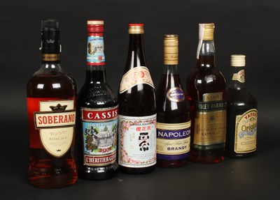 Lot 244 - Four bottles of brandy, a bottle of sake and a...