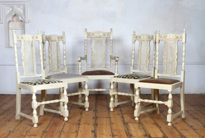 Lot 461 - A set of five white painted oak dining chairs