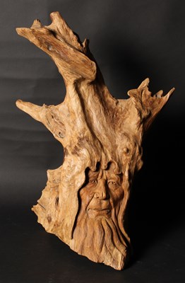 Lot 270 - A rootwood carving of a face, h. 61cm