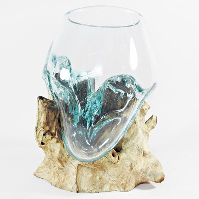 Lot 213 - A melted glass and rootwood vase, 35cm high