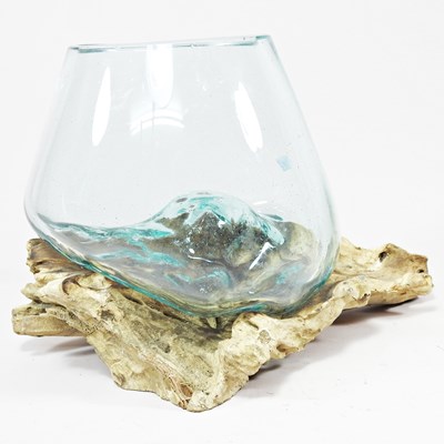 Lot 118 - An Eastern melted glass and rootwood vase,...
