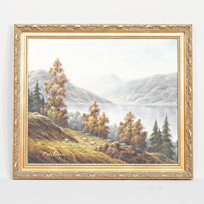 Lot 480 - P Wilson, 20th century, loch scene, signed oil...