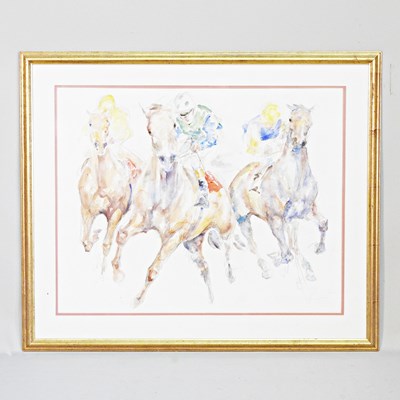 Lot 532 - Jacqui Jones, b1961, horses racing, signed...