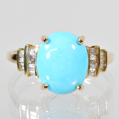Lot 193 - A 9 carat gold and cabochon turquoise and...