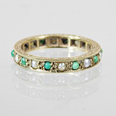 Lot 235 - An antique split pearl and jade full hoop...