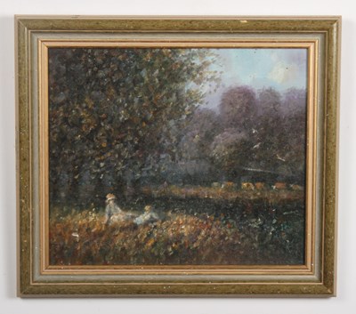 Lot 389 - R.Ritter, 'Picnic under the tree', oil on...