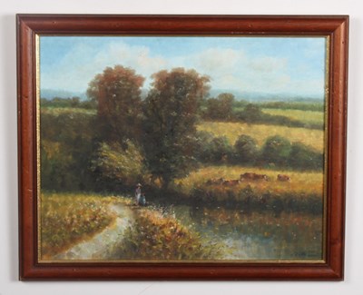 Lot 391 - R.Ritter, 'Riverbank Walk', oil on panel,...