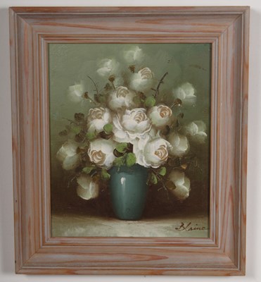 Lot 350 - Blaine, White Roses, oil on board, 28.5cm x 23....
