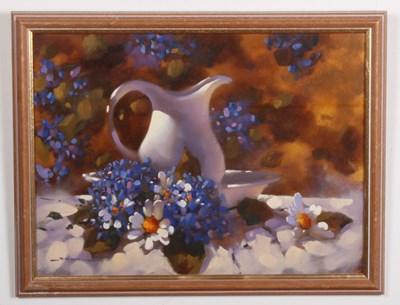 Lot 367 - P. Taylor, 'Still life', oil on board, 39.5cm...