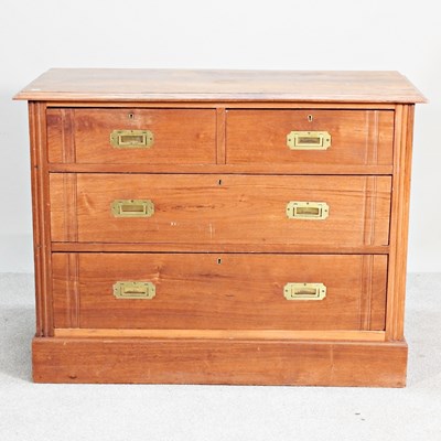 Lot 312 - An Edwardian military style walnut chest of...