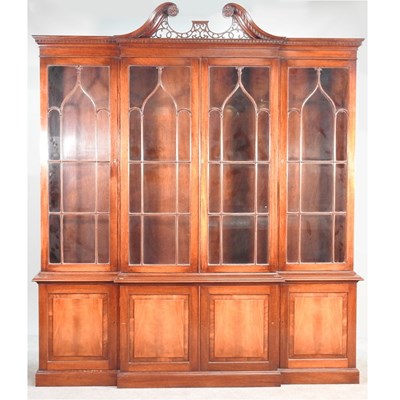 Lot 382 - A large mahogany breakfront library bookcase,...