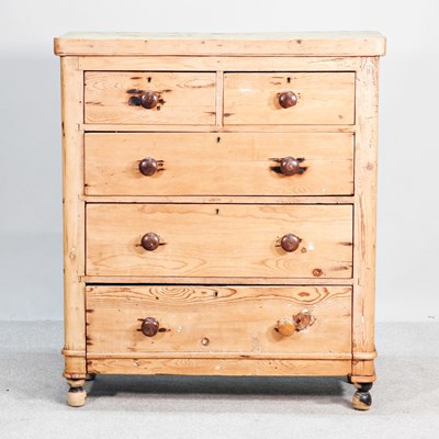 Lot 88 - An antique stripped pine chest of drawers, on...