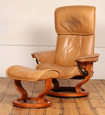 Lot 592 - A Norwegian Ekornes Stressles tan leather...